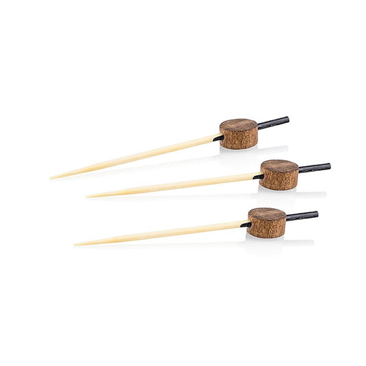 Pics en bois, avec extrémité teintée en noir, disque couleur bois, 7cm, 100 pcs