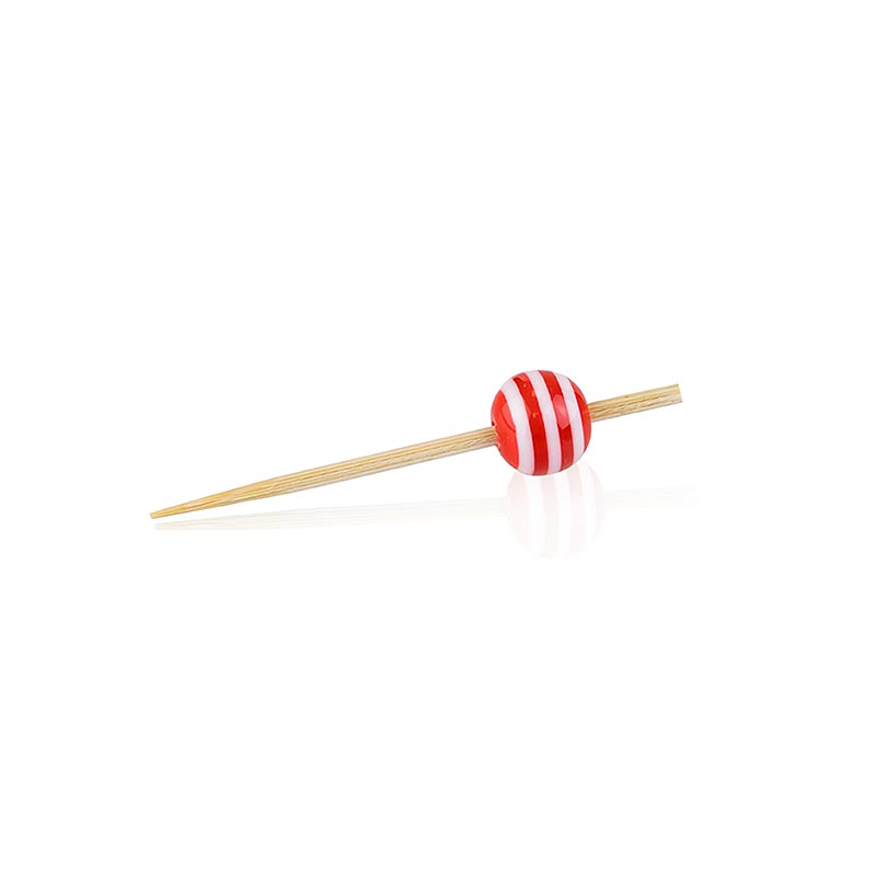 Spiedini di legno, con "sfera di cristallo" a righe rosse/bianche, 5cm, 100 pz.