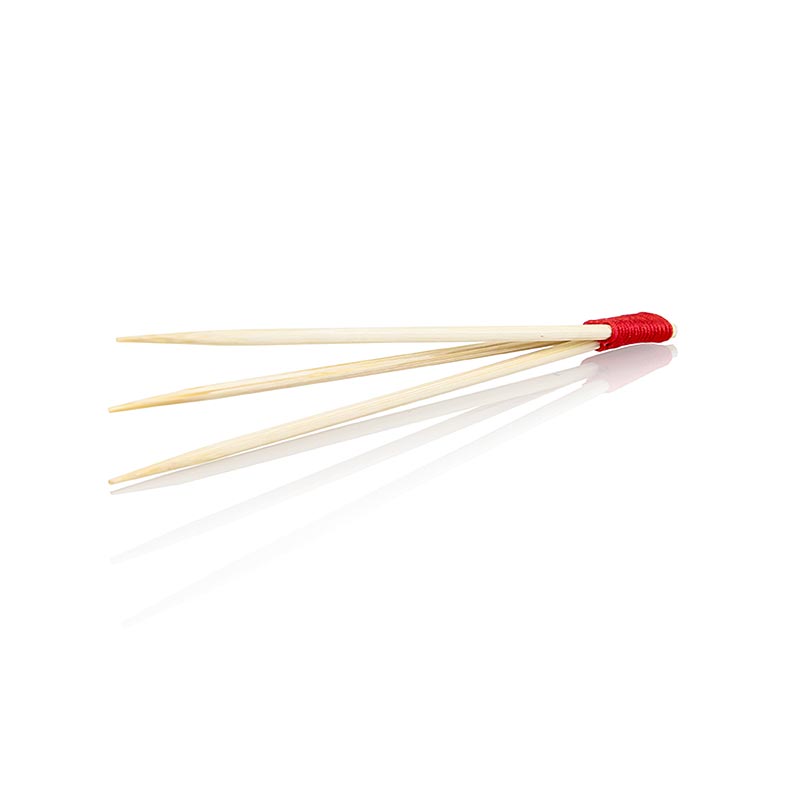 Bambus-Spieße, mit 3 Zacken, rot gebunden, 9cm, 100 St