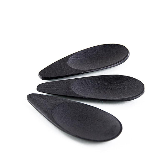 Ciotola in bambù riutilizzabile a forma di cucchiaio, nera, 10x3,8 cm, lavabile in lavastoviglie, 25 pezzi.