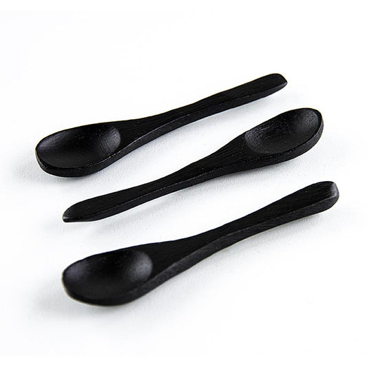 Cucchiaio da caffè riutilizzabile in bambù, nero, 9 cm, lavabile in lavastoviglie, 100 pezzi.