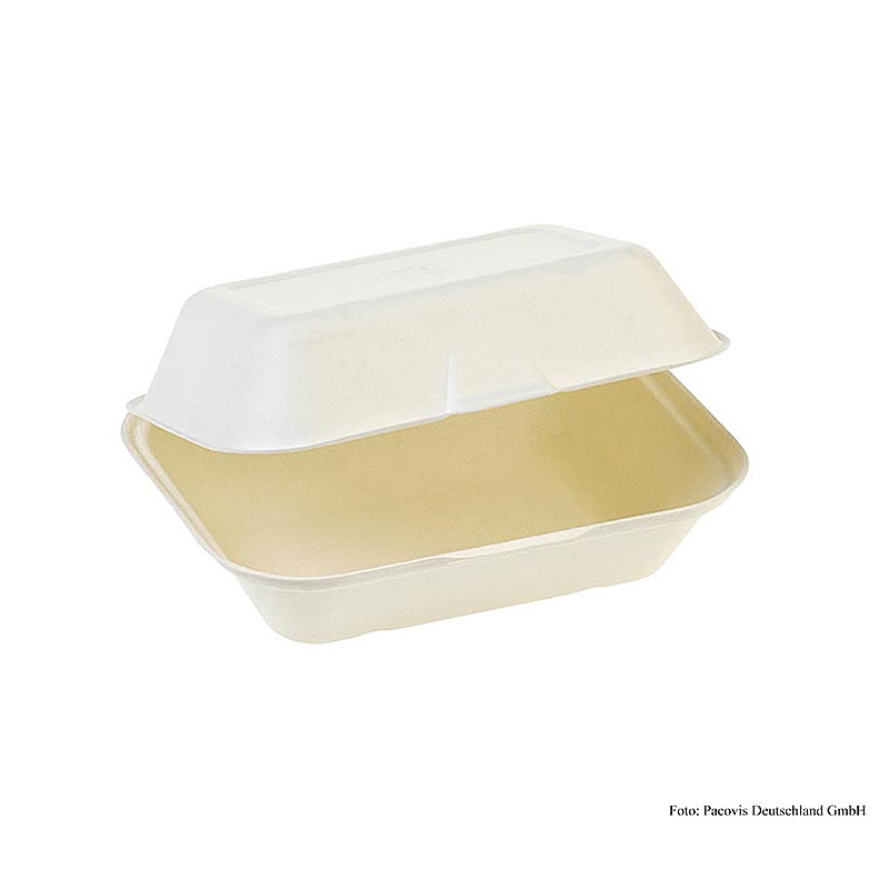 Scatola per alimenti monouso Naturesse, coperchio incernierato, media, 18,5x14x7,4 cm, canna da zucchero, 250 pz.