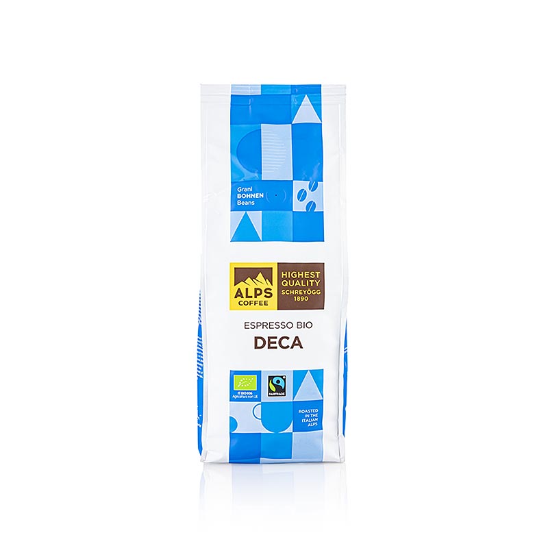 Alps Coffee Espresso Decaffeinato, entkoffeiniert, ganze Bohnen, Fair Trade BIO, 500 g