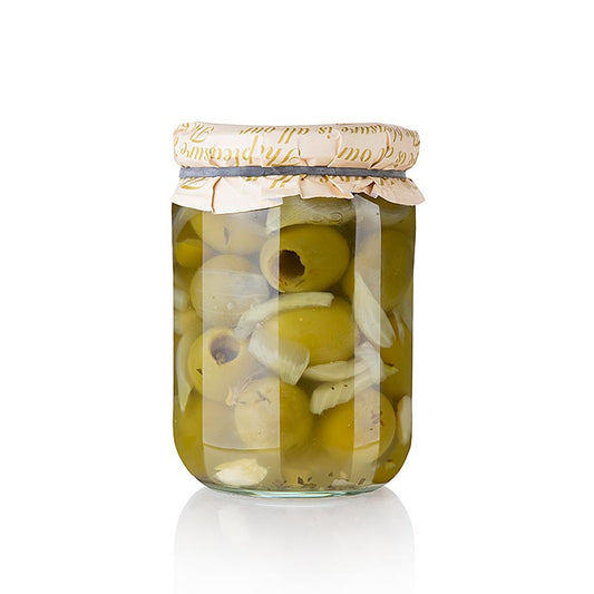 Olive verdi senza nocciolo, Gordal, con cipolle, Torremar S.L., 580 g