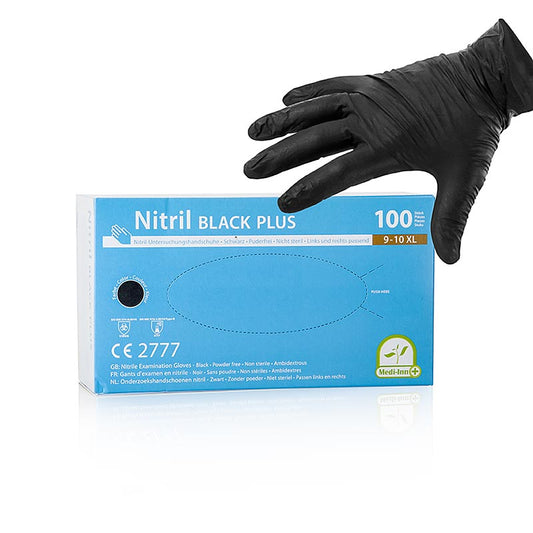 Gants jetables nitrile, noir, XL, non poudrés, 100 pces