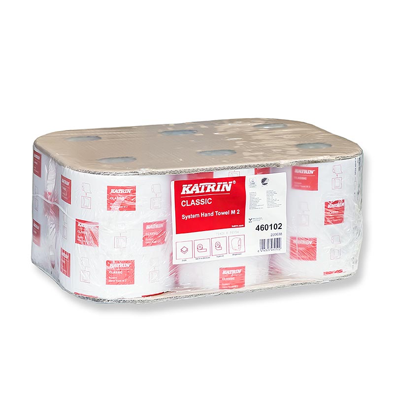 Rouleaux d'essuie-mains Katrin Classic, 2 plis, extra-blanc, 21cm, 680 feuilles, 6 pces