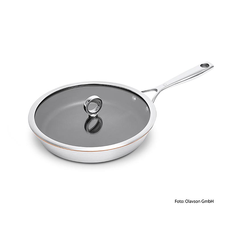 Olavson Poêle à frire en cuivre, avec couvercle, revêtue, 26cm, pour tous les feux, 1 pc