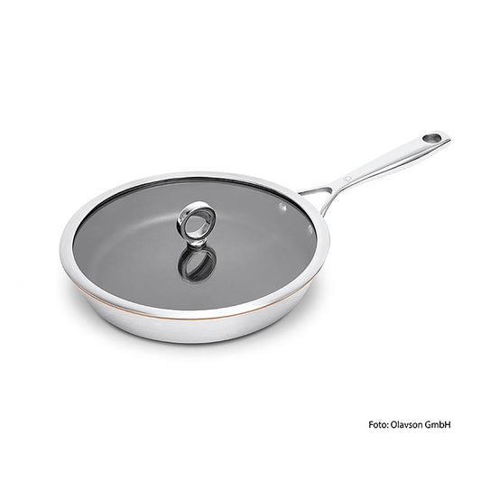 Olavson Poêle à frire en cuivre, avec couvercle, revêtue, 26cm, pour tous les feux, 1 pc