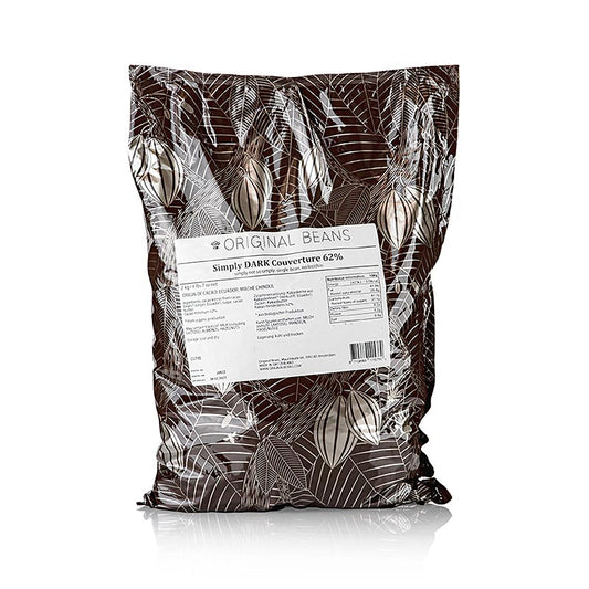 Couverture Simply Dark 62 % Cacao, amère, en pépites, Original Beans, végétalien, 2 kg