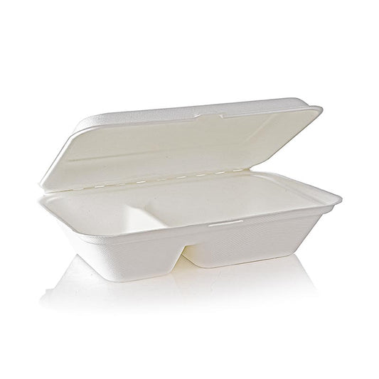Scatola per alimenti Take Away Naturesse, coperchio incernierato, 2 scomparti, 249x162x63 mm, 500 pezzi.