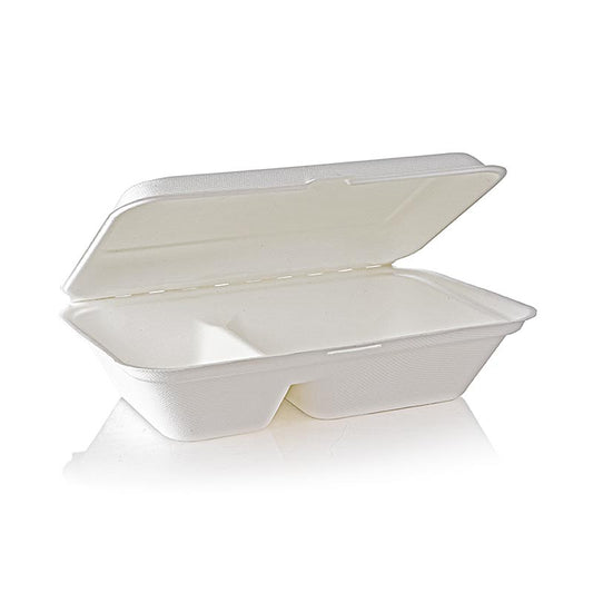 Scatola per alimenti Take Away Naturesse, coperchio incernierato, 2 scomparti, 249x162x63 mm, 50 pezzi.