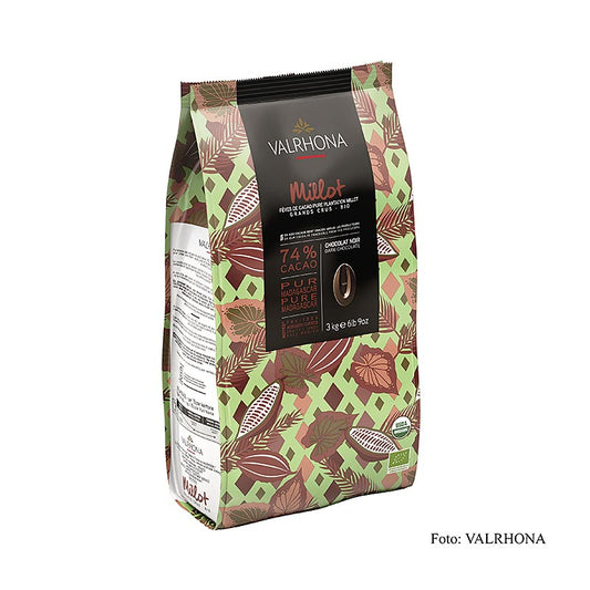 Valrhona Millot, couverture noire, 74 % Cacao, callets (31508), BIO, 3 kg