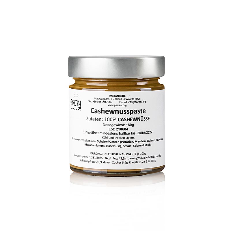 Pâte de noix de cajou, grillée, 100% noix de cajou, Pariani, 180 g