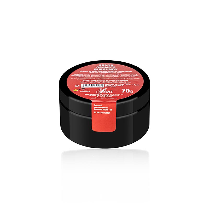 Colorant alimentaire Sosa rouge grenat/bordeaux en poudre, soluble dans l'eau (39433), 70 g