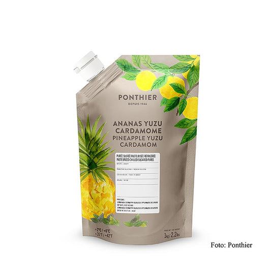 Ponthier - Purée - Purée d'ananas, de yuzu, de cardamome et de sucre (base pour cocktail), 1 kg