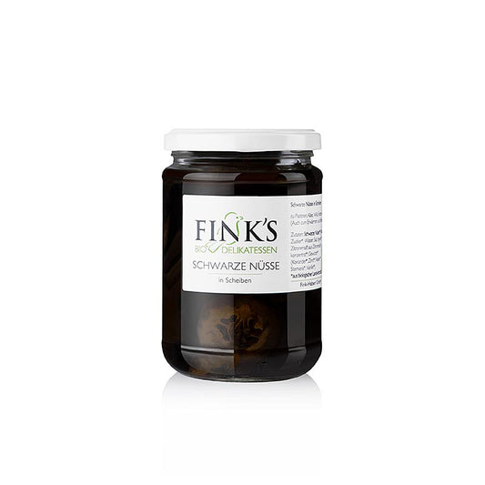 Noci nere (affettate) in sciroppo forte, Finks Delikatessen, biologico, 380 g