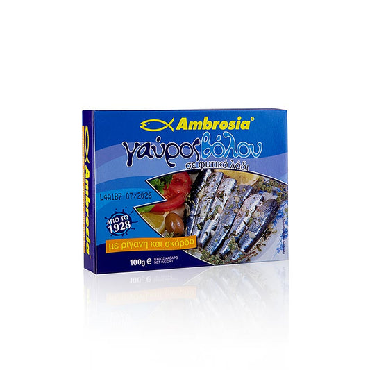 Anchois à l'origan et à l'ail, de la mer Égée, Ambrosia, 100 g
