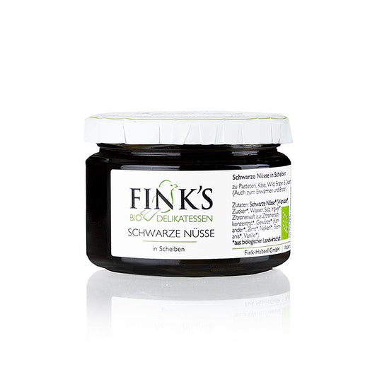 Noix noires (en tranches) dans un sirop corsé, Finks Delikatessen, BIO, 260 g | Riz, Légumineuses, fruits à coque, marrons | thungourmet