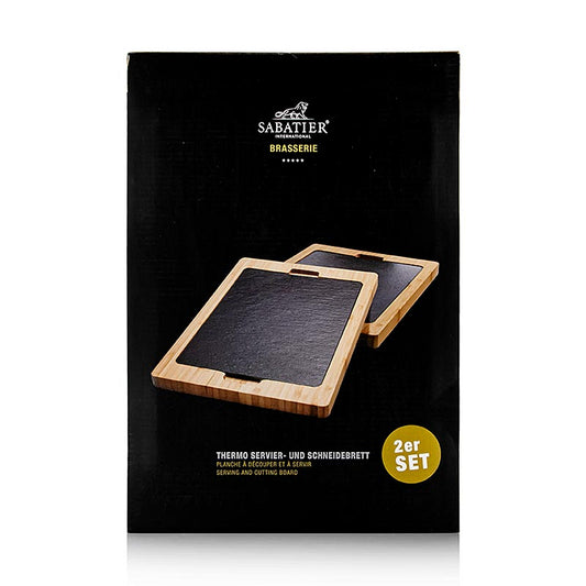 Planche à servir & à découper thermique, avec ardoise, 34x24x2cm, S.I.Bras., 2 pces
