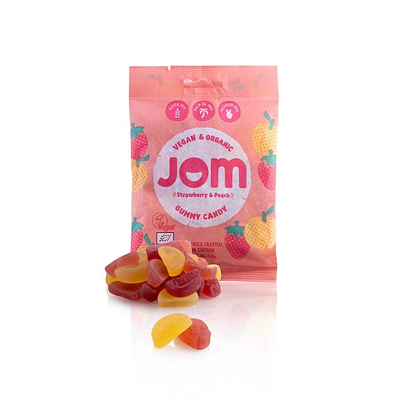 JOM - Caramelle gommose alla fragola e pesca, vegano, biologiche, 70 g