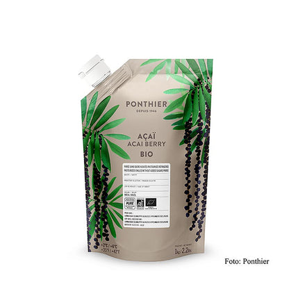 Purea di acai biologica Ponthier, non zuccherata, 100% frutta, ideale per frullati, salse e dessert, confezione da 1 kg