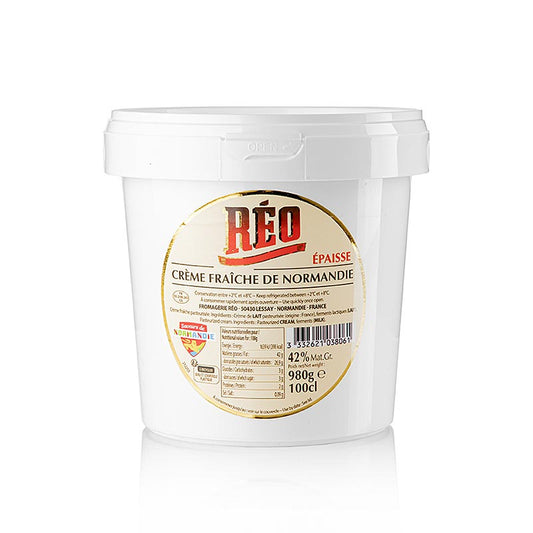 Crème Fraîche, "Crème Épaisse" aus der Normandie, RÉO, 42% Fett, 980 g