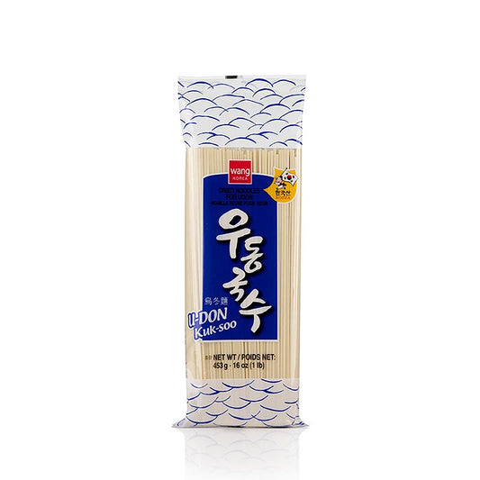 Udon - spaghetti di grano, di colore chiaro, piatti, 2 mm, lunghi 21 cm, Wang, Corea, 453 g