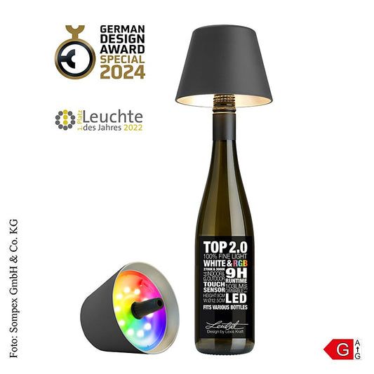 Lampe de table « TOP 2.0 », pour bouteilles, avec batterie, 11 x 12,5 cm, plastique, anthracite (78432), 1 pièce
