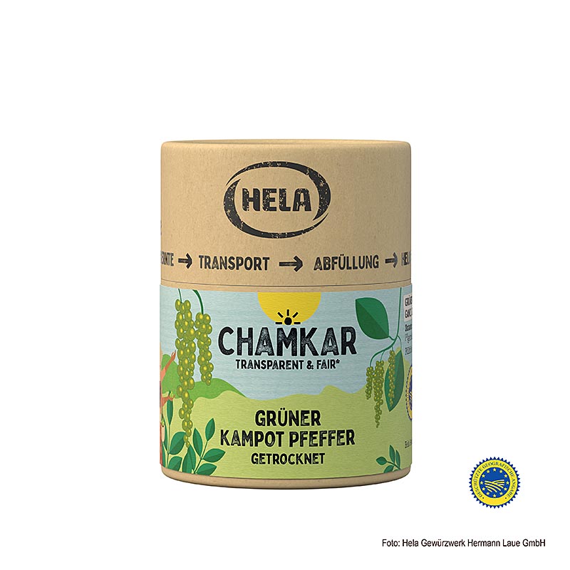 HELA Chamkar - Grüner Kampot Pfeffer, getrocknet, ganz, g.g.A., 25 g