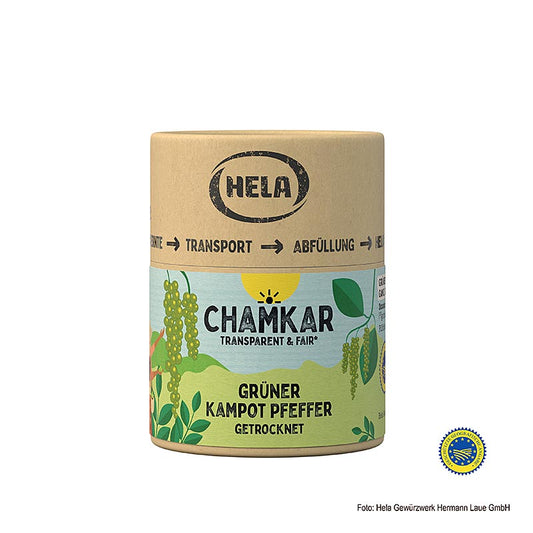 HELA Chamkar - Poivre vert de Kampot, séché, en grains, IGP, 25 g