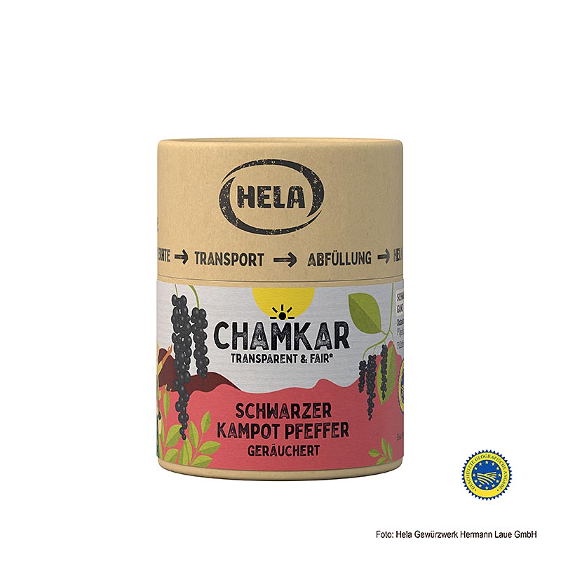 HELA Chamkar - Schwarzer Kampot Pfeffer, gräuchert, ganz, g.g.A., 100 g