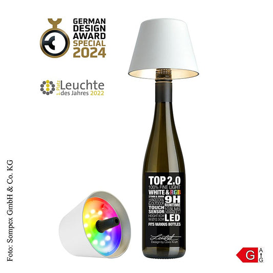 Lampe de table « TOP 2.0 », pour bouteilles, avec batterie, 11 x 12,5 cm, plastique, blanche (72521), 1 pièce