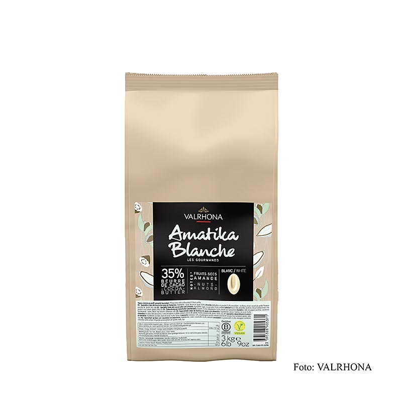 Valrhona AMATIKA, couverture blanche végétalienne, 35 % Cacao, callets (43096), 3 kg