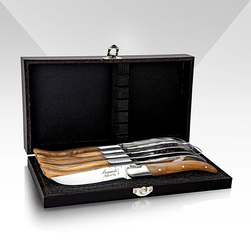 Montargo - Steakmesser Set 6er, Olivenholzgriff, silber, Holzbox, Laguiole, 6 St