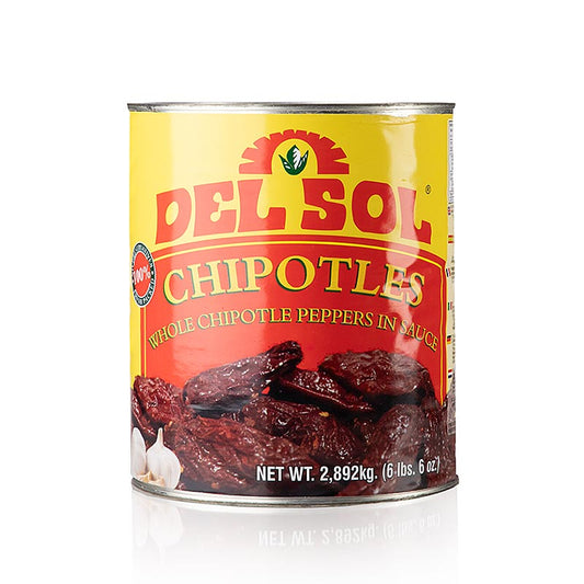Peperoncini chipotle, affumicati, in salsa adobo, Del Sol, 2,892 kg