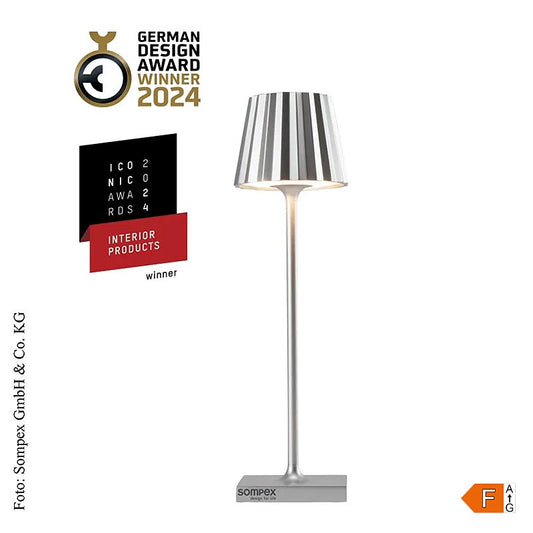 Lampada da tavolo "TROLL NANO Outdoor", con batteria ricaricabile, 21x6cm, alluminio, argento (78586), 1 pz.