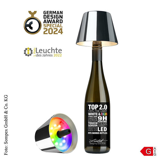 Lampada da tavolo "TOP2.0", per bottiglie, con batteria ricaricabile, 11x12,5 cm, materiale sintetico, cromata (72550)