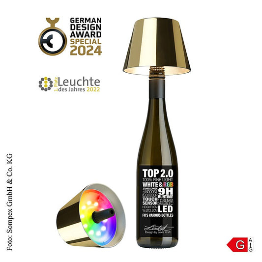 Lampada da tavolo "TOP2.0", per bottiglie, con batteria ricaricabile, 11x12,5 cm, materiale sintetico, dorata (72551)