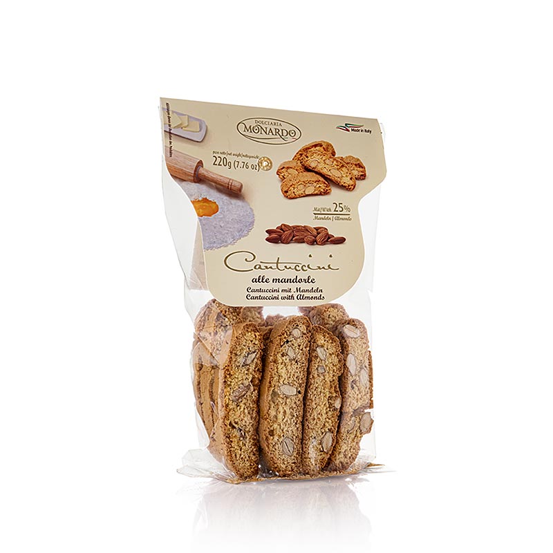 Cantuccini avec 25% d'amandes, biscuits italiens aux amandes, Monardo, 220 g