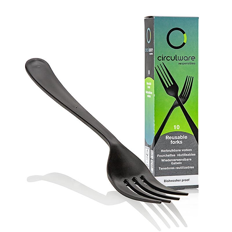 Haval Circulware, Fourchette réutilisable, 19cm, noir, extra solide, PP-MF, 10 pces