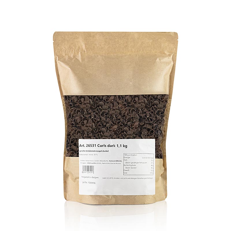 Schoko-Garnierraspel Blüte Zartbitter (Curls Dark), 1,1 kg