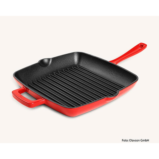 Padella per grigliare Olavson, rossa, in ghisa smaltata, 24 cm, adatta a tutti i tipi di fornelli, 1 pz.