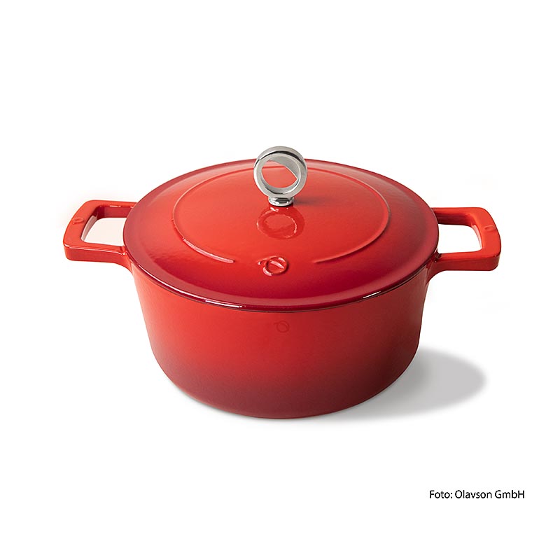 Olavson, teglia in ghisa rossa, con coperchio, smaltata, 24 cm, adatta a tutti i tipi di fornelli, 1 pz.