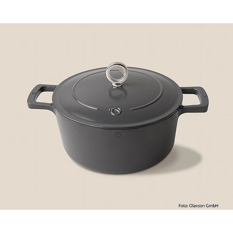 Padella in ghisa Olavson, grigia, con coperchio, smaltata, 24 cm, adatta a tutti i tipi di fornelli, 1 pz.