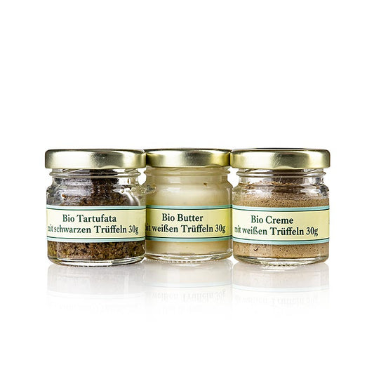 Collezione di tartufi Ppura (salsa tartufata/crema/burro), Tartufi di Fassia, biologico, 90 g, 3 x 30 g