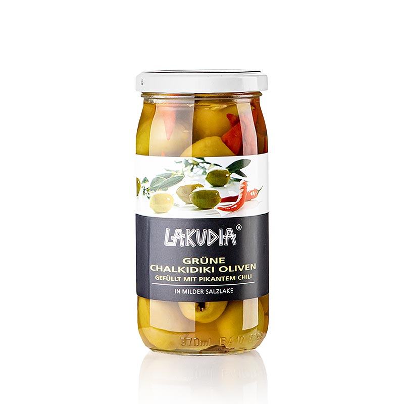 Olives vertes "Chalkidiki ", dénoyautées, au piment, Lakudia, 355 g