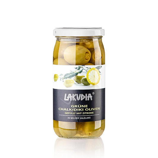 Olive verdi "Chalkidiki", snocciolate, al limone, Lakudia, 355 g