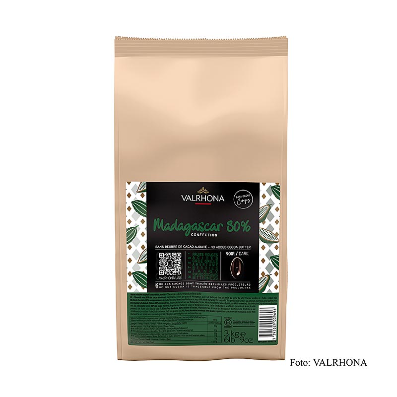 Valrhona Compoz Schokoladen - Kakaobasis Madagascar 80%, Callets, 3 kg