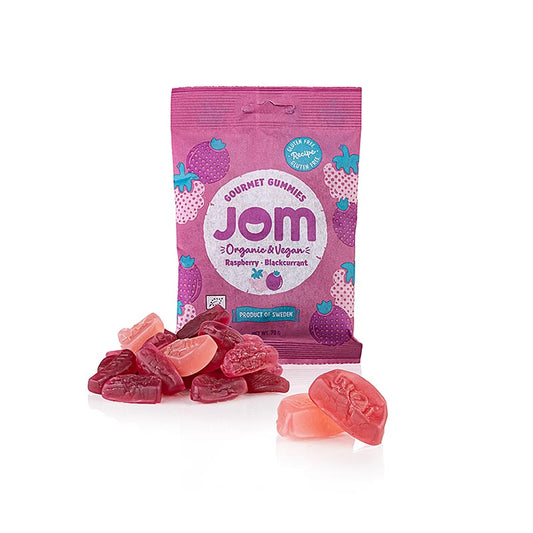 JOM - Caramelle gommose al lampone e ribes nero (caramelle gommose alla frutta), vegano, biologiche, 70 g