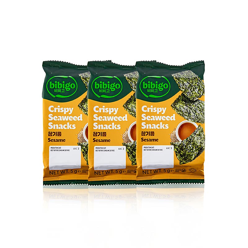 Snack aux algues et à l'huile de sésame, feuilles d'algues croustillantes, Bibigo, 15 g